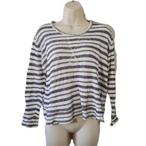 ZARA Gray White Knit Striped Top Size S